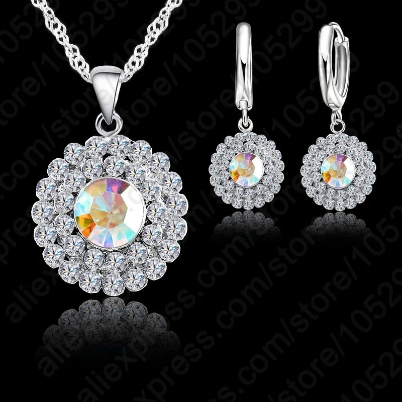 10 kolorów 925 Sterling Silver zestaw biżuterii krótki łańcuszek wisiorek naszyjnik Choker i kolczyki zestaw biżuterii kobiet — zdjęcie 2