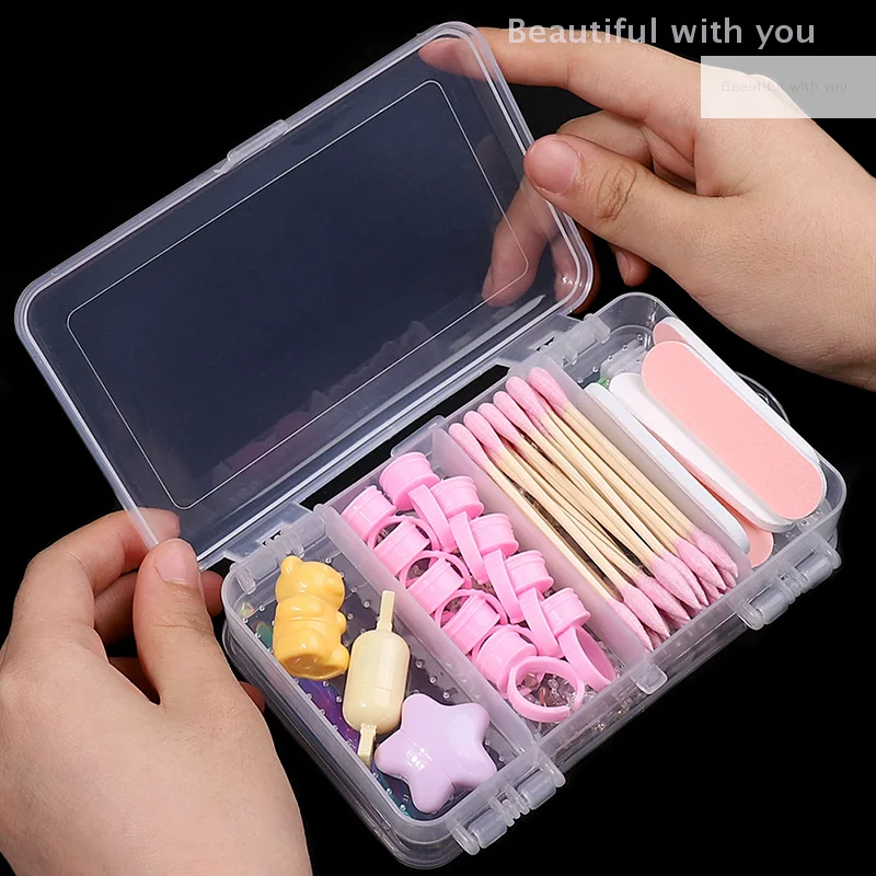 Dubbellaags 10-roosters Nail Art Organizer Box Storage Tool Rechthoek Plastic Opbergdoos Kralen Clips Container Manicure Salon