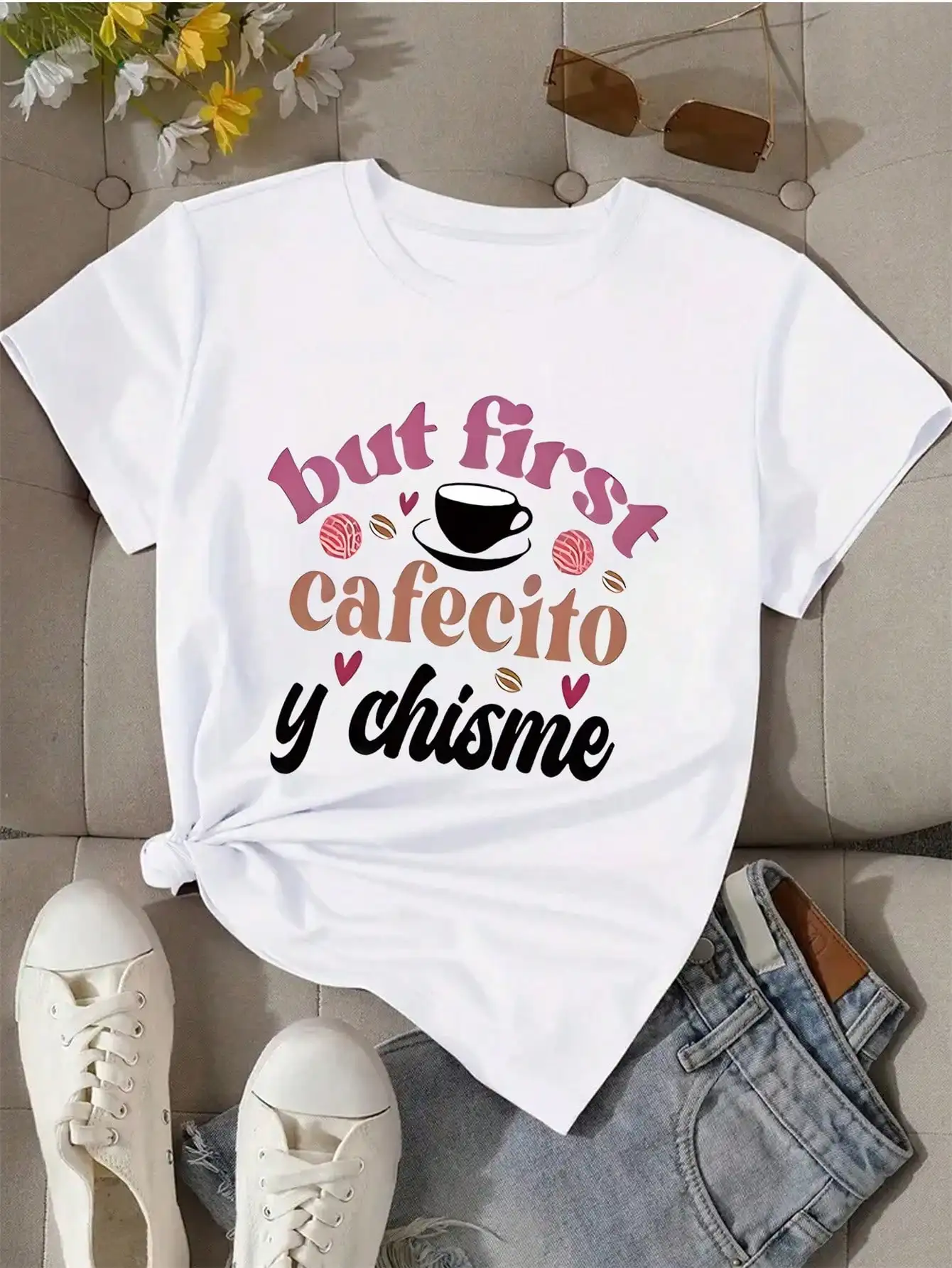 

But First Cafecito y Chisme Graphic Tee - Fun Latina Coffee Lovers Shirt, Casual Chic Outfit