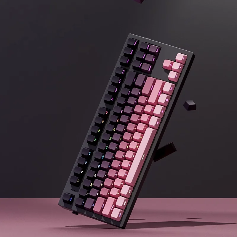 التدرج الأسود الوردي الجانب النقش كيكابس PBT مزدوجة النار Keycap ل الكرز MX التبديل الألعاب الميكانيكية لوحة المفاتيح RGB مفتاح قبعات #2