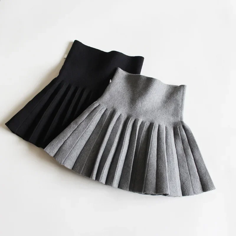 Baby Girls Knit Skirt Autumn Winter Princess Pleated Children School High Waist Mini Tutu Skirts Kids Clothing