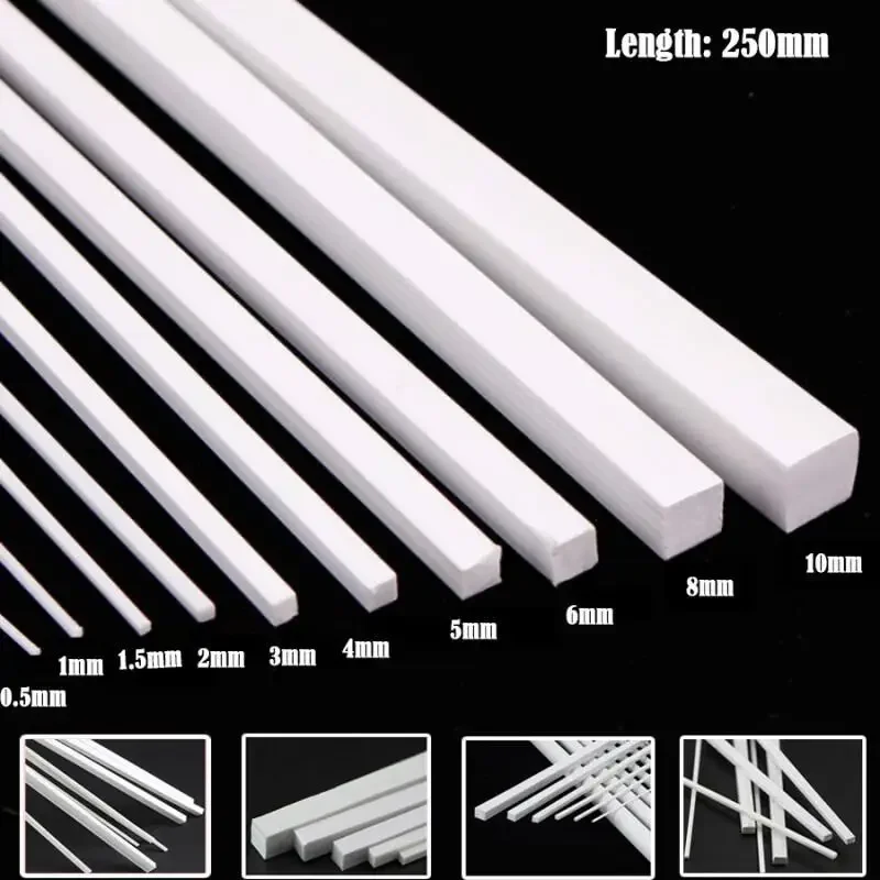 1Pcs Architecture Model Making Material ABS Plastic Rods, White Round and Square Sticks for DIY Craft Construction