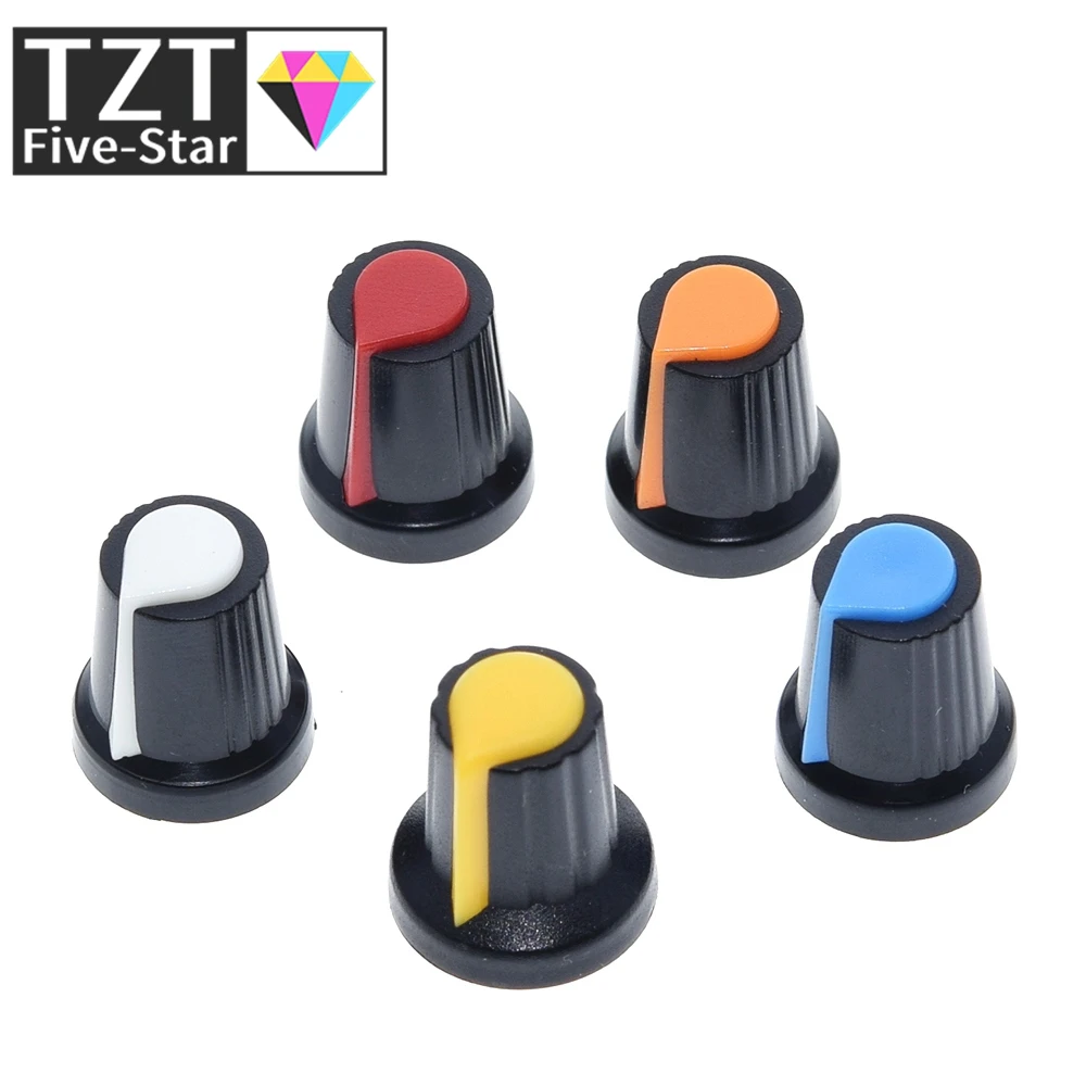 25 Stück/Lot WH148 Potentiometer-Knopfkappe (Kupferkern) 15X17mm 6mm Schaftloch AG2 Gelb Orange Blau Weiß Rot 5 Werte*5 Stück=25 Stück – Detail 1