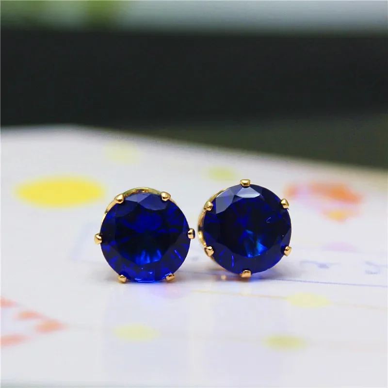 Simple and Fashionable Gold-plated Earrings Multicolor Temperament Round 8MM Flash Acrylic Imitation Zircon Earrings for Women