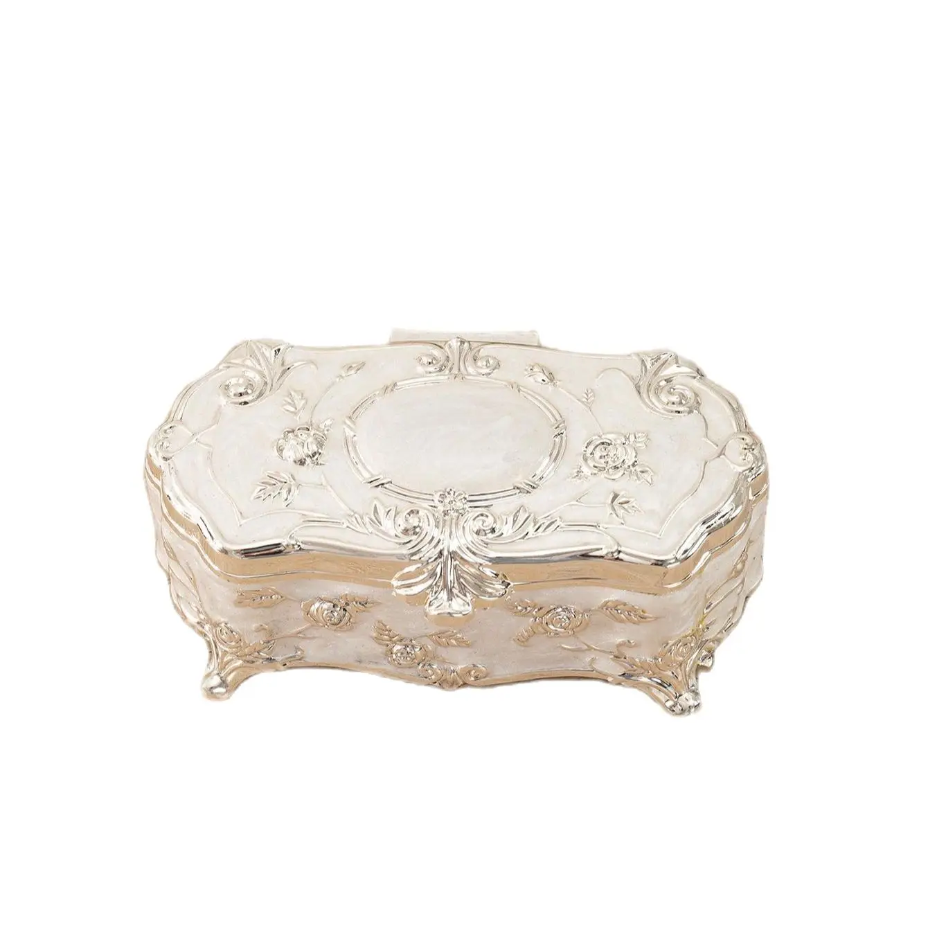 Metal Creative European Vintage Jewelry Trumpet Silver-plated Hand-Painted High-grade Rose Storage Cotton Swab Box Valentine's D