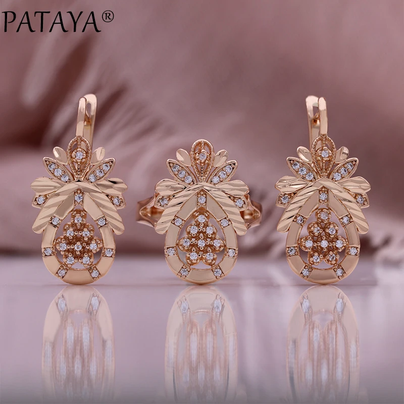 

PATAYA 585 Rose Gold Color Romantic Pineapple Shaped Necklace Ring Earrings Jewelry set for Women Anniversary Gift Fine Jewelry