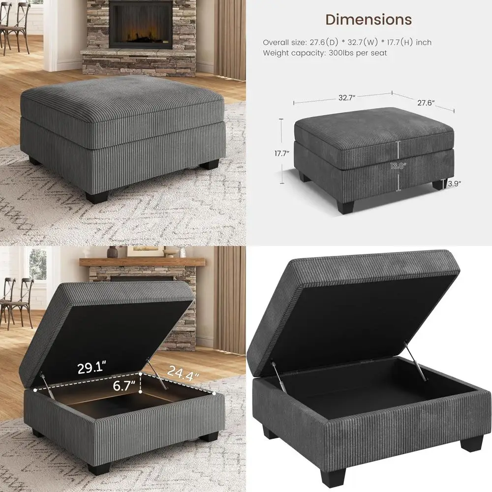 Gray Modular Sectional Sofa with Removable Storage Ottoman