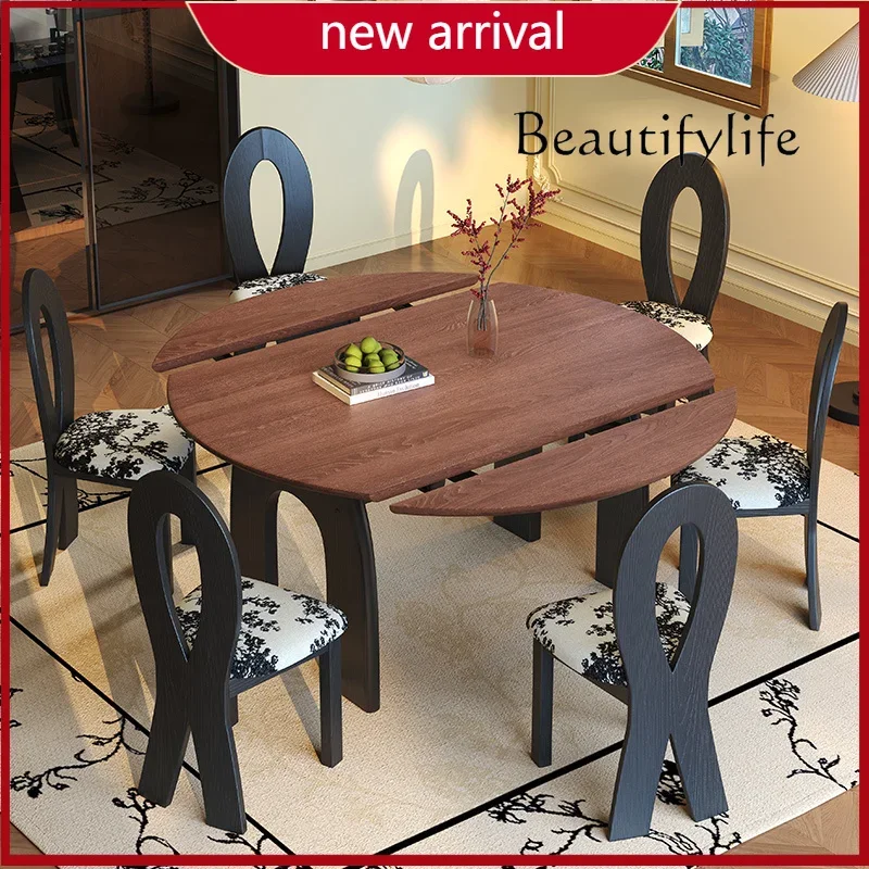 N45 Wi Medieval style dining table solid wood retractable into round French style household jumping table dining table and chair