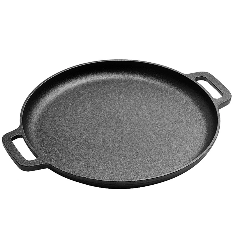 Cast Iron Pizza Pan Steel Pizza Cooker With Easy Grip Handles Deep Stone For Oven Or Griddle For Gas