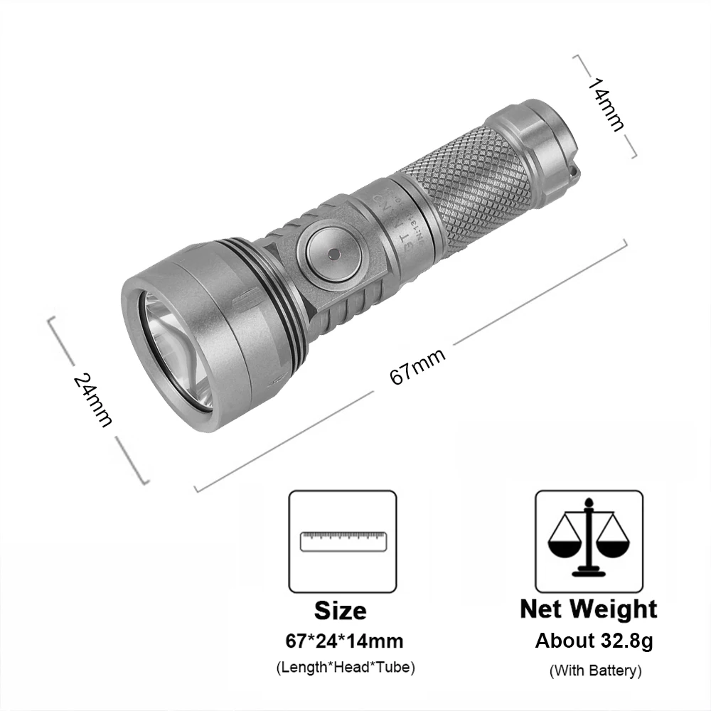 EDC LED Flashlight Titanium Sandblast Keychain Outdoor Powerful Camping Lantern Type USB C Rechargeable Lamp Light GT NANO 3.0