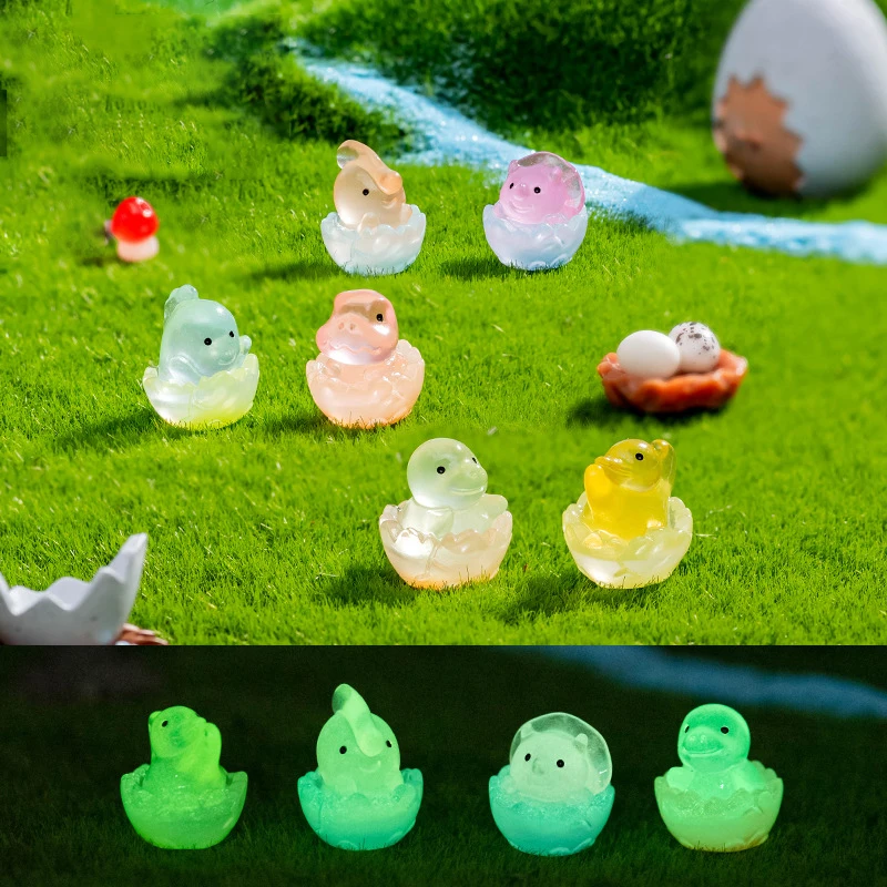 1Pcs Cartoon Luminous Dinosaur Car Ornament Micro Landscape Decoration Dolls House Mini Crafts Ornaments DIY Desktop Decor