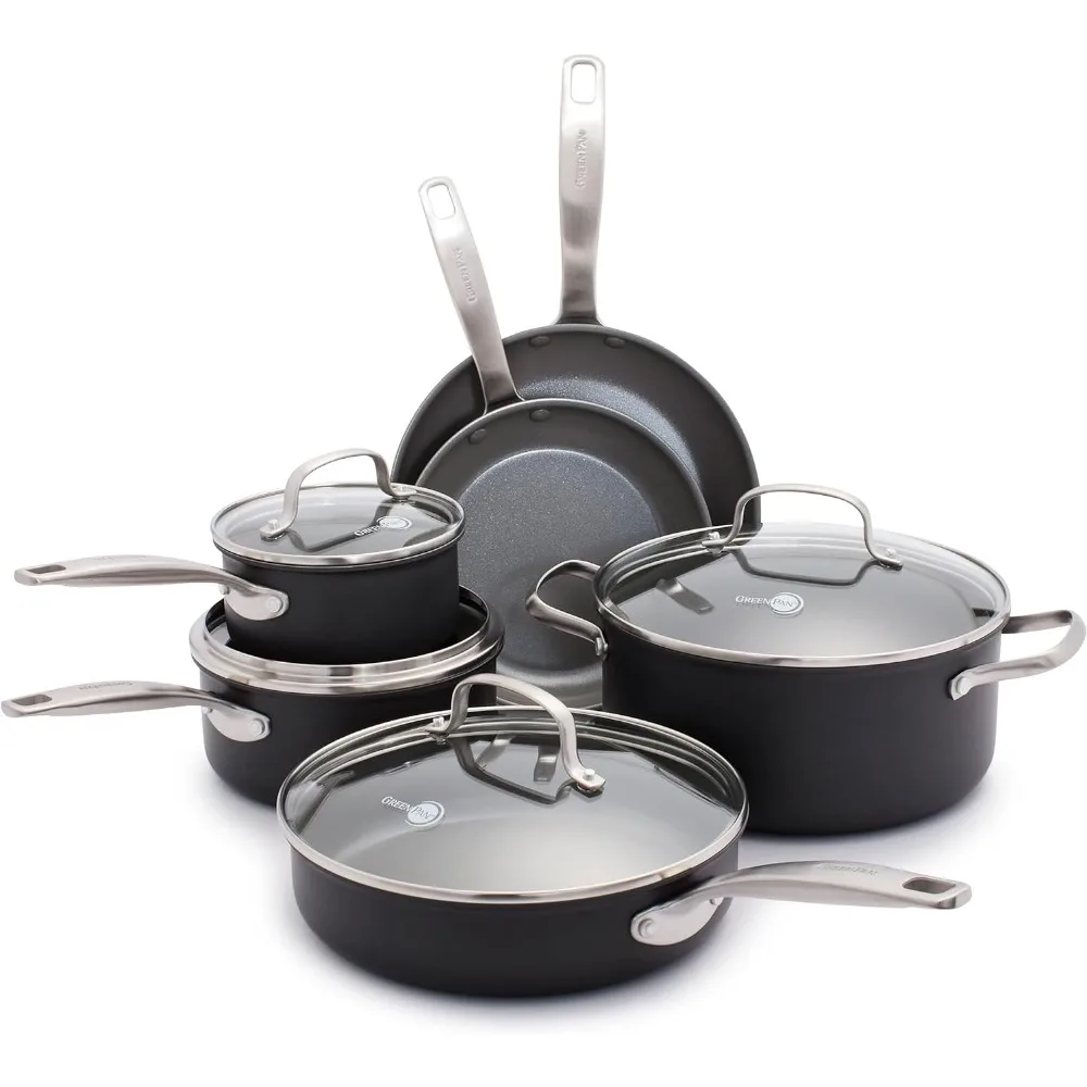 

Chatham Hard Anodized Healthy Ceramic Nonstick 10 Piece Cookware Pots and Pans Set, Frying Pan Skillets, Saucepans,