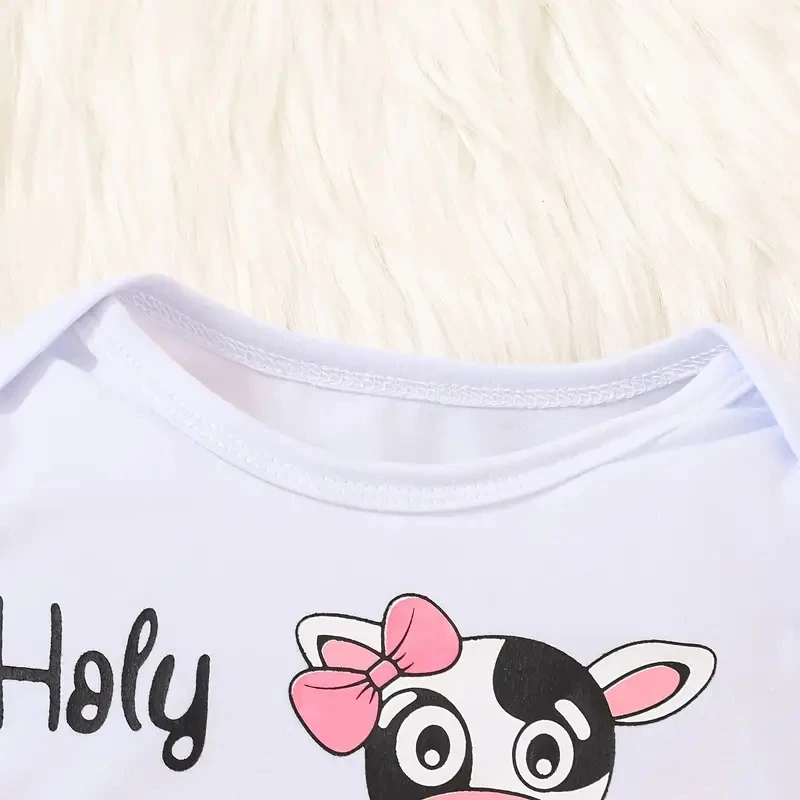 Infant Baby Cute Cow Print Set Long Sleeve Baby Romper Climbing Clothes + Bowknot Flared Pants + Hat 3pcs Set For Baby Girls