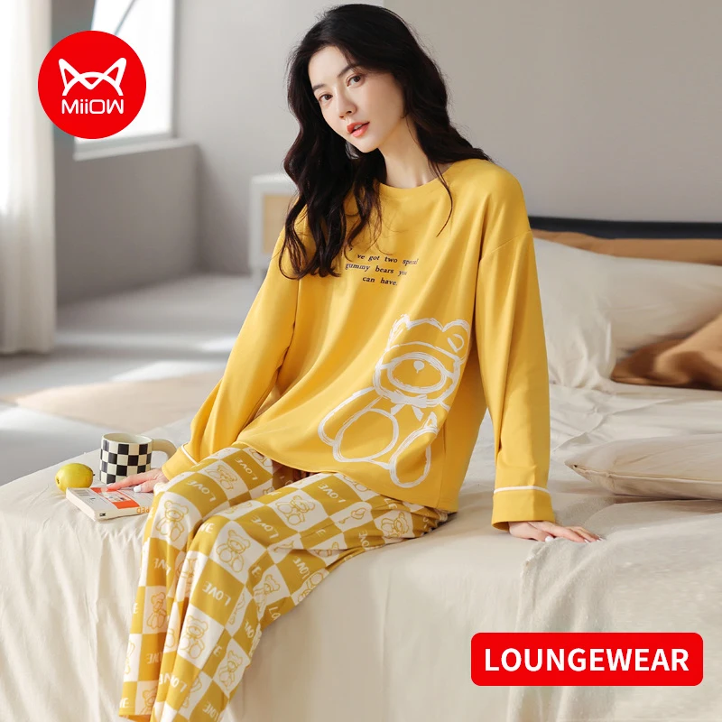 

MIIOW Cute Women's Pajamas Loungewear Comfortable Long Sleeve Set Woman 2 Pieces Pijamas Winter Sleepwear Free Shipping