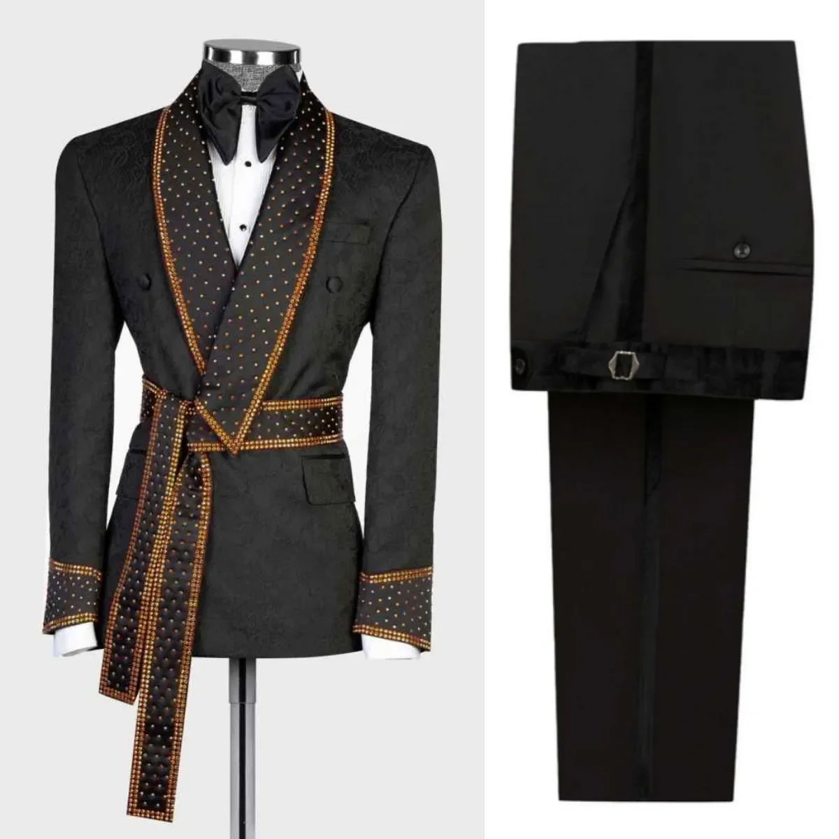 Design Wedding Tuxedos Color Beaded 2 Piece Set Jacket Pants Shawl Lapel Men Suit Slim Fit Sashes Party Suits Customized