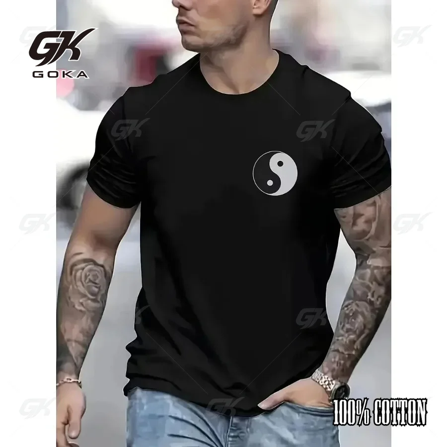 Minimalist Yin Yang Symbol T-Shirt Chest Print Zen Balance Casual Cotton Short Sleeve Tee for Hipster Unisex clothes