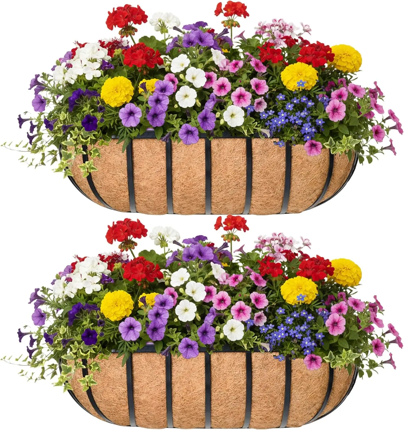 

24-дюймовое металлическое настенное кашпо с кокосовым вкладышем, 2 шт. в комплекте, для улицы, террасы, балкона, забора, патио, черное