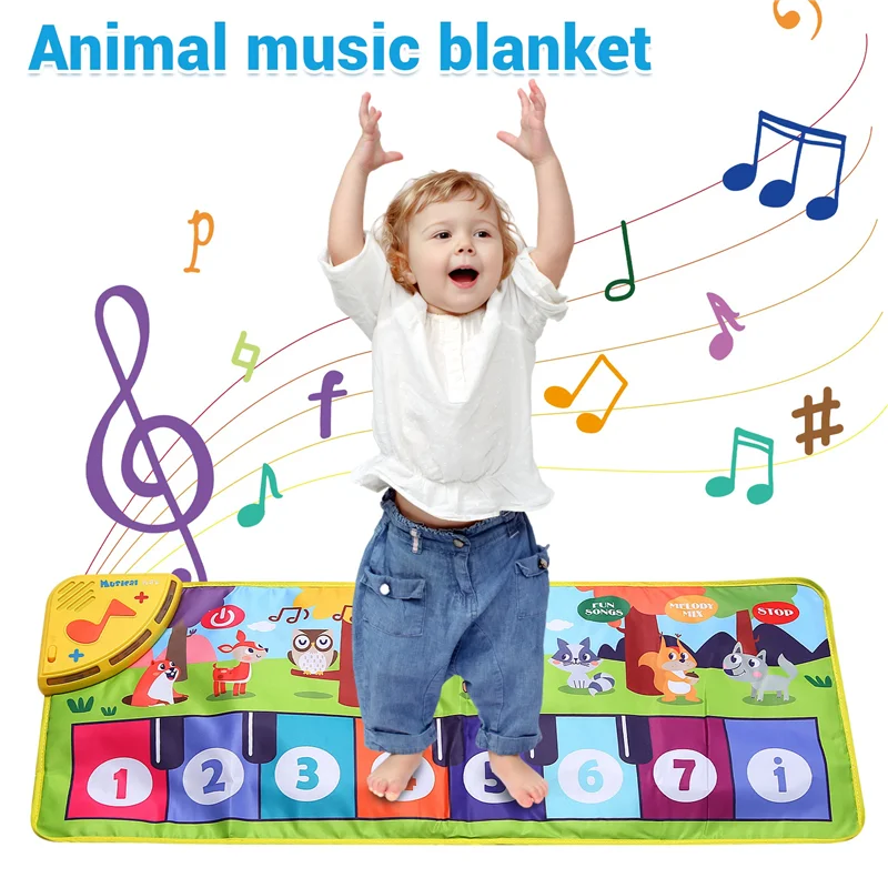 ABJA-Music Game Mat Musical Piano Mat For Kids Floor Keyboard Dance Mat With 8 Animal Sounds Baby Mat Study Educational Toys