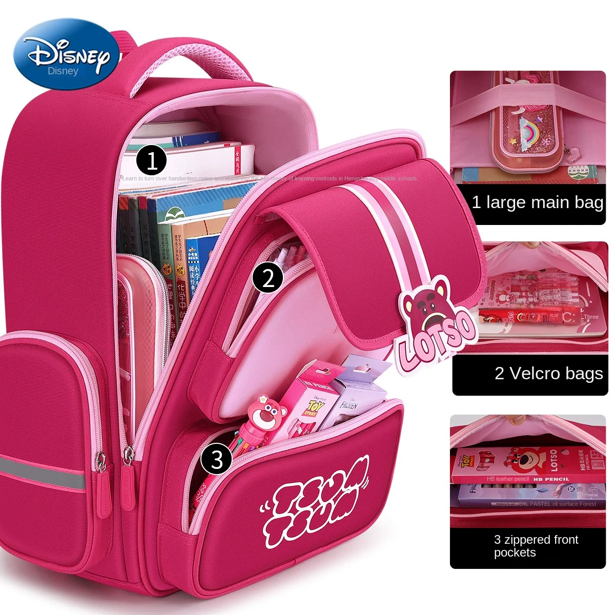 Disney Girl Orthopedic School Bag Grade 1-3 Lotso Primary Student Shoulder Backpack Large Capacity Water Proof Light Mochilas