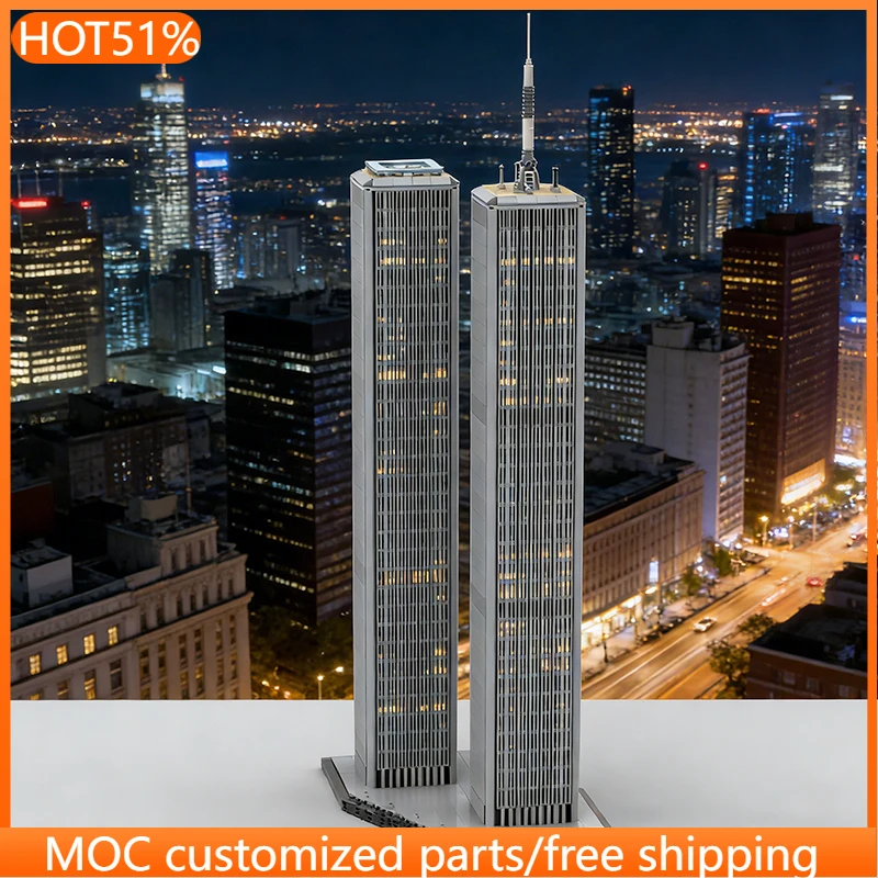 6626 PCS Construction 1:800 scale Twin Skyscrapers MOC Customize Modular Building Block Creative Design DIY Toy Birthday Gift