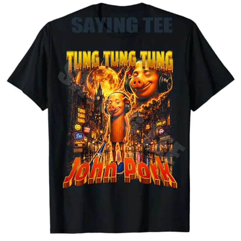 Tung Sahur Smoking Tuff Italian Brainrot T-Shirt Y2k Art Tung-Sahur John Pork Howling To The Moon Ästhetische Kleidung Amir Cantina – Detail 5