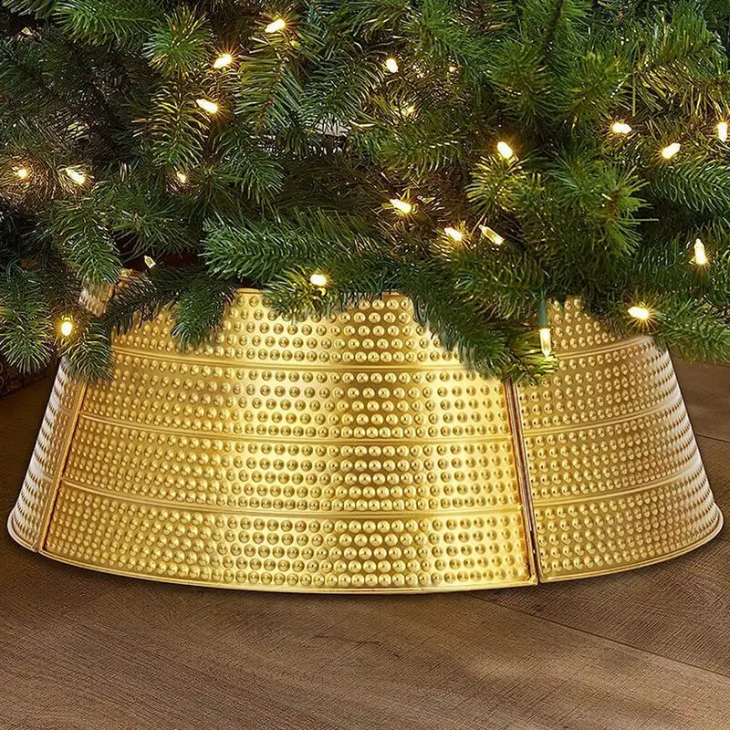 Metal Christmas Tree Collar Decorative Christmas Tree Ring 2024 Pet-proof Artificial Tree Base Cover Skirt Xmas Tree Decoration