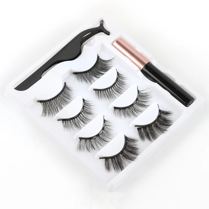 Magnetic Eyelashes Set 2/3/4 Pairs Fluffy False Eyelashes Kit Waterproof Liquid Eyeliner Tweezer Makeup Tool 3D Faux Mink Lashes