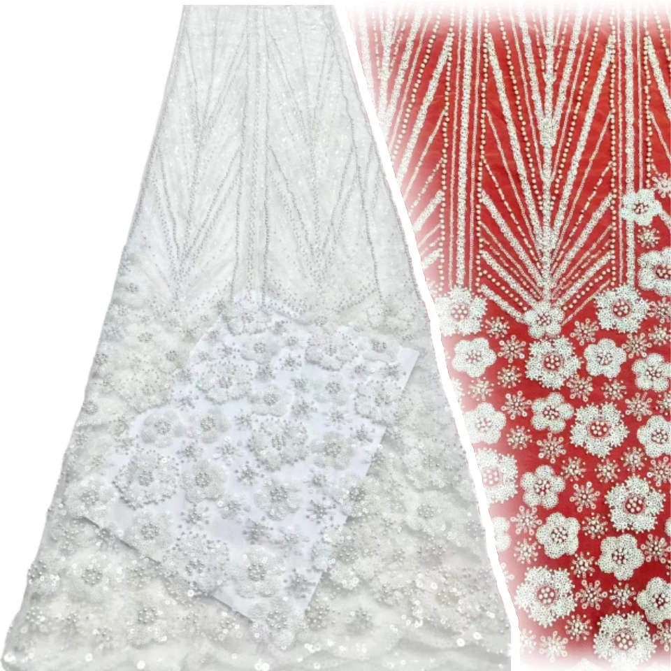 

Elegant African Beaded Tube Lace Fabric French Sequins Embroidery Tulle Mesh Material High Quality Evening Party Dress AH1680