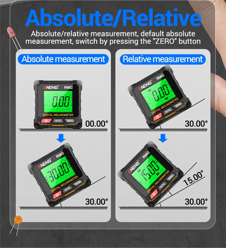ANENG RN01/RN02/RN03 Digitaler Neigungsmesser Vierseitig Magnetisch Automatische Bildschirmumklappung Multifunktionaler Mehrwinkel-Horizontalmesser – Detail 23