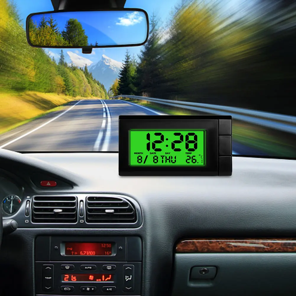 ساعة إلكترونية للسيارة شاشة LCD تقويم رقمي تلقائي 2 في 1 مقياس درجة الحرارة الإلكتروني لملحقات السيارة لقطع غيار السيارات