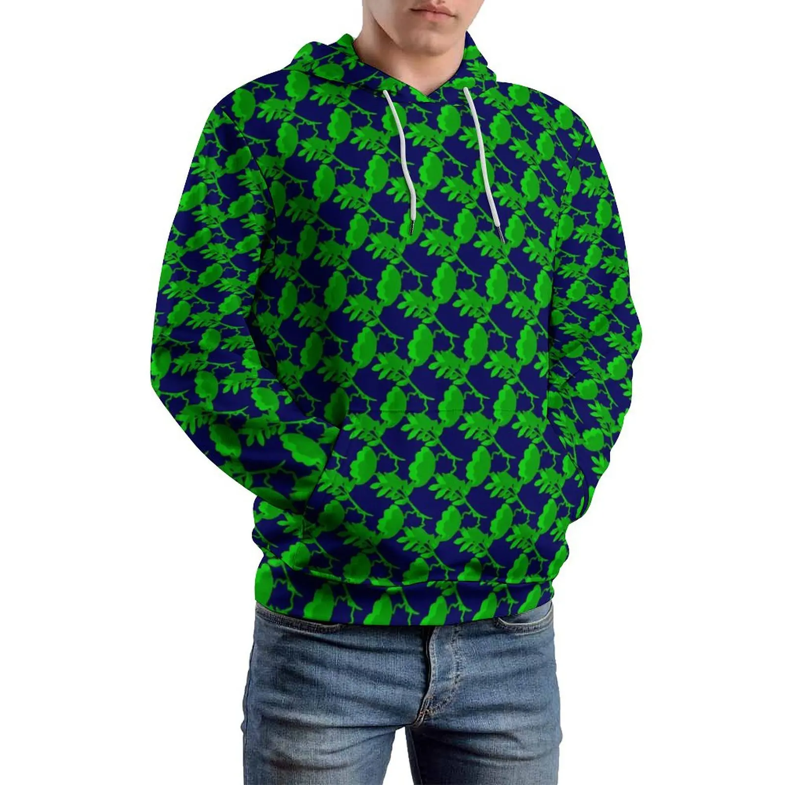 Sudaderas con capucha informales con estampado de plantas, ropa de calle Kawaii de manga larga con hojas verdes, diseño de gran tamaño, otoño