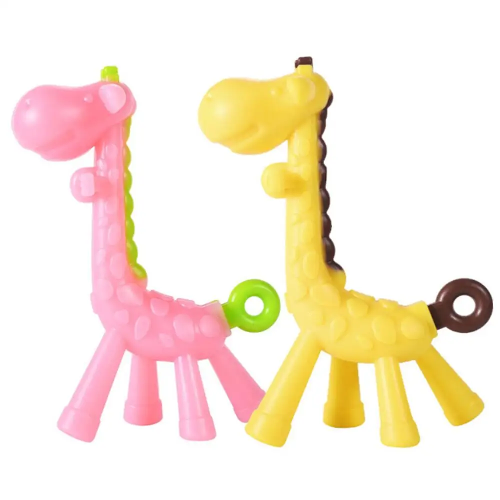 Baby Teether Toys Teething Ring Silicone Chew Dental Care Toothbrush Fawn Molar Rod Giraffe To Bite The Teether Safty Gift