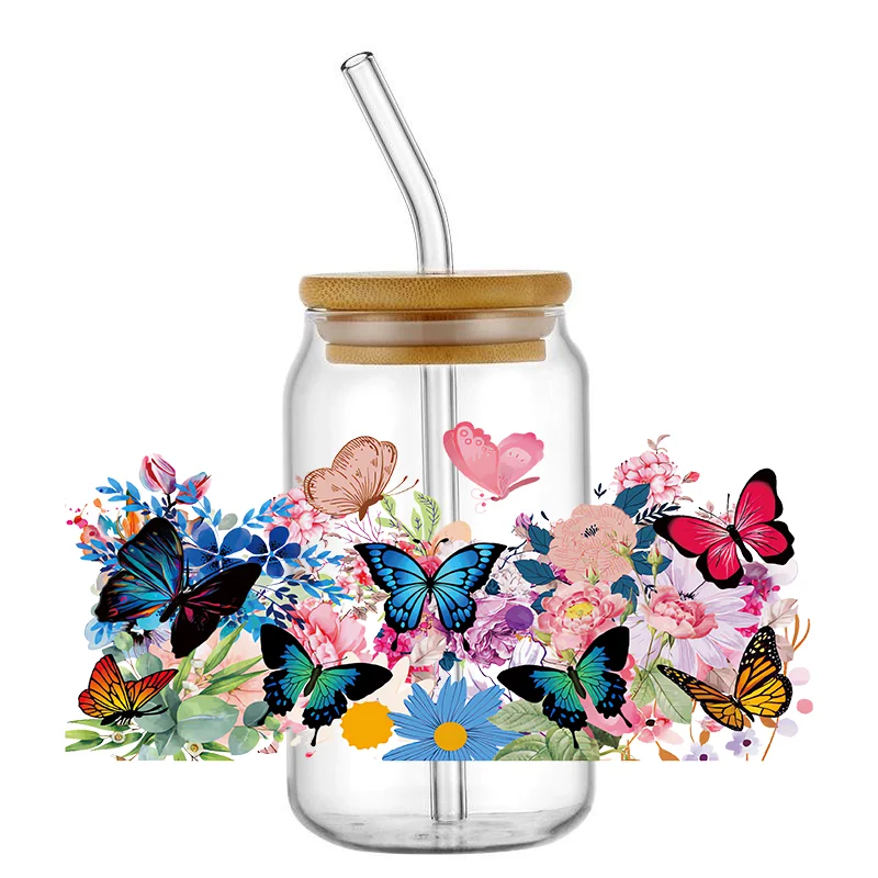 

Butterfly Print UV DTF Cup Wraps 16oz UV DTF Transfers Film Printing Stickers Decals for 16oz Coffee Glass Libbey Tumbler Mug