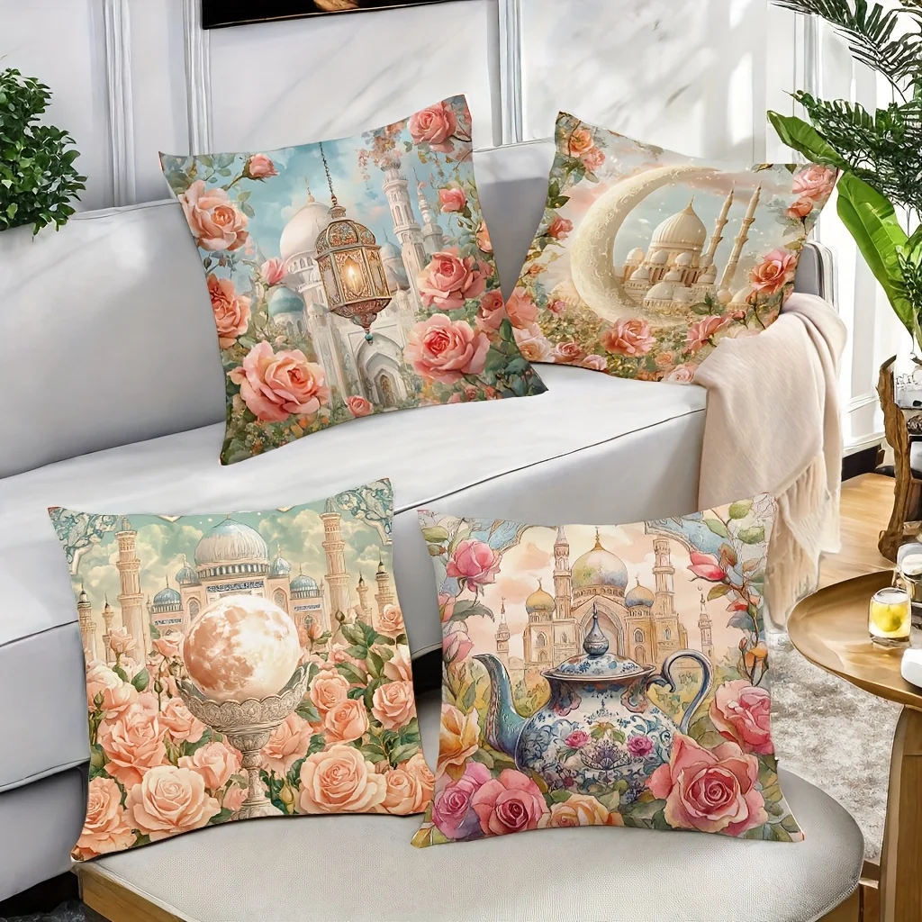 Luxury Floral Pillow Covers Set of 4 Romantic Ottoman Islamic Mosque Style Cushion Boho Home Decor Accent for Sofa