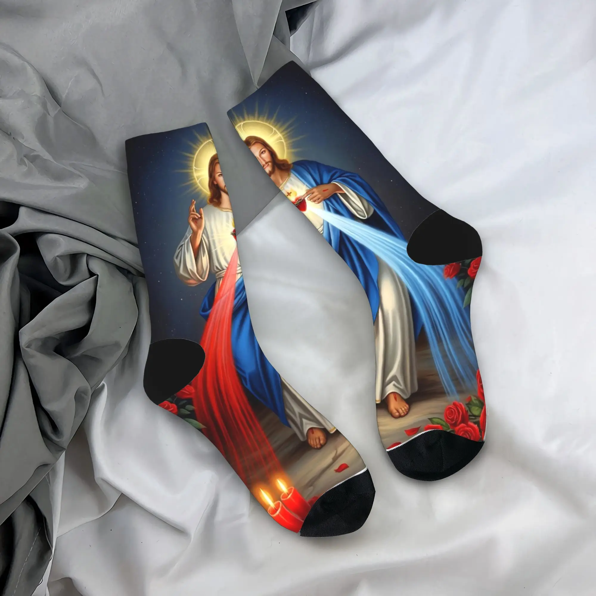 

Носки с декором Иисуса, готические чулки, мужские средние мягкие носки для скалолазания, осенние антибактериальные носки с графическим рисунком