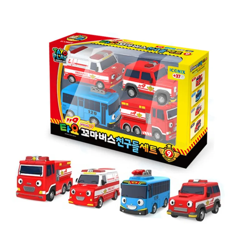 New Korea Tayo Bus Toy Track Sliding Parking Lot School Small Bus Fire Rescue Center Combination Set Birthday Gifts For Children