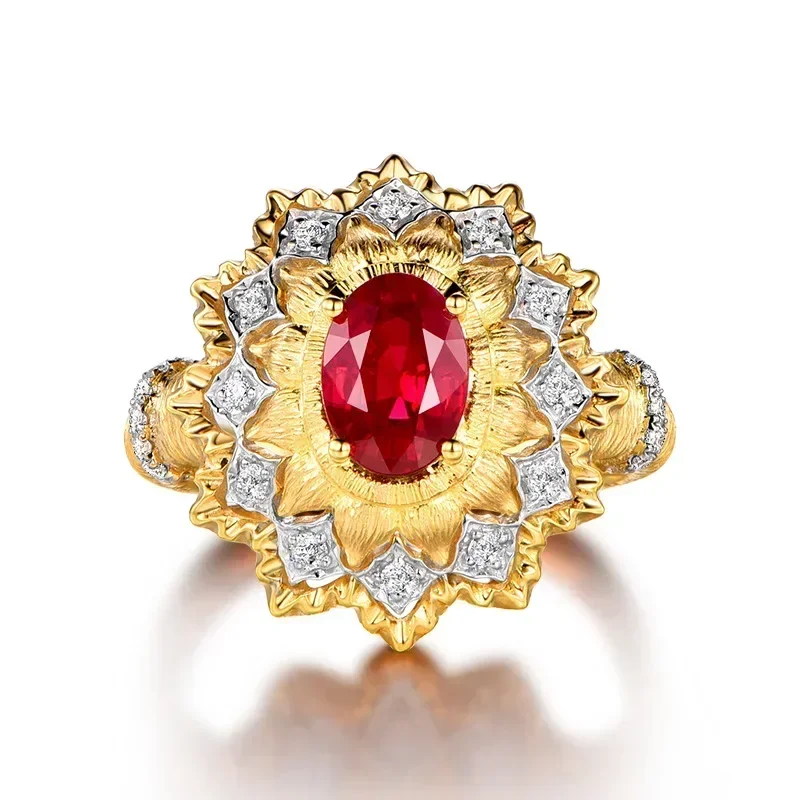 Anel de rubi de ouro 14k para mulheres, anillos finos de rubi vermelho, joias com pedras preciosas, anel feminino de origem na moda, anel de ouro amarelo 14k