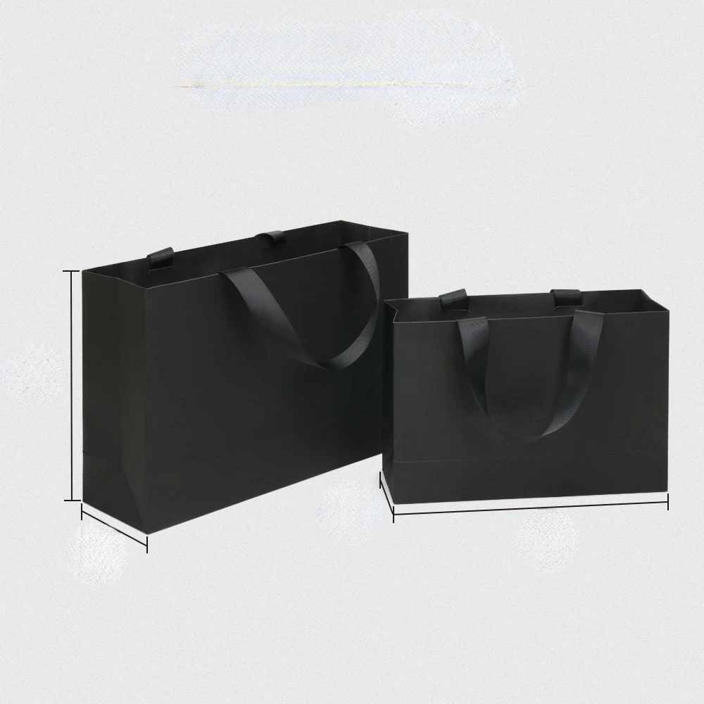 10pcs 250g Black Card Paper Bag with Multiple Sizes Clothing Shopping Handbag Gift Bag Can Be Printed  Brush Logo Wholesale