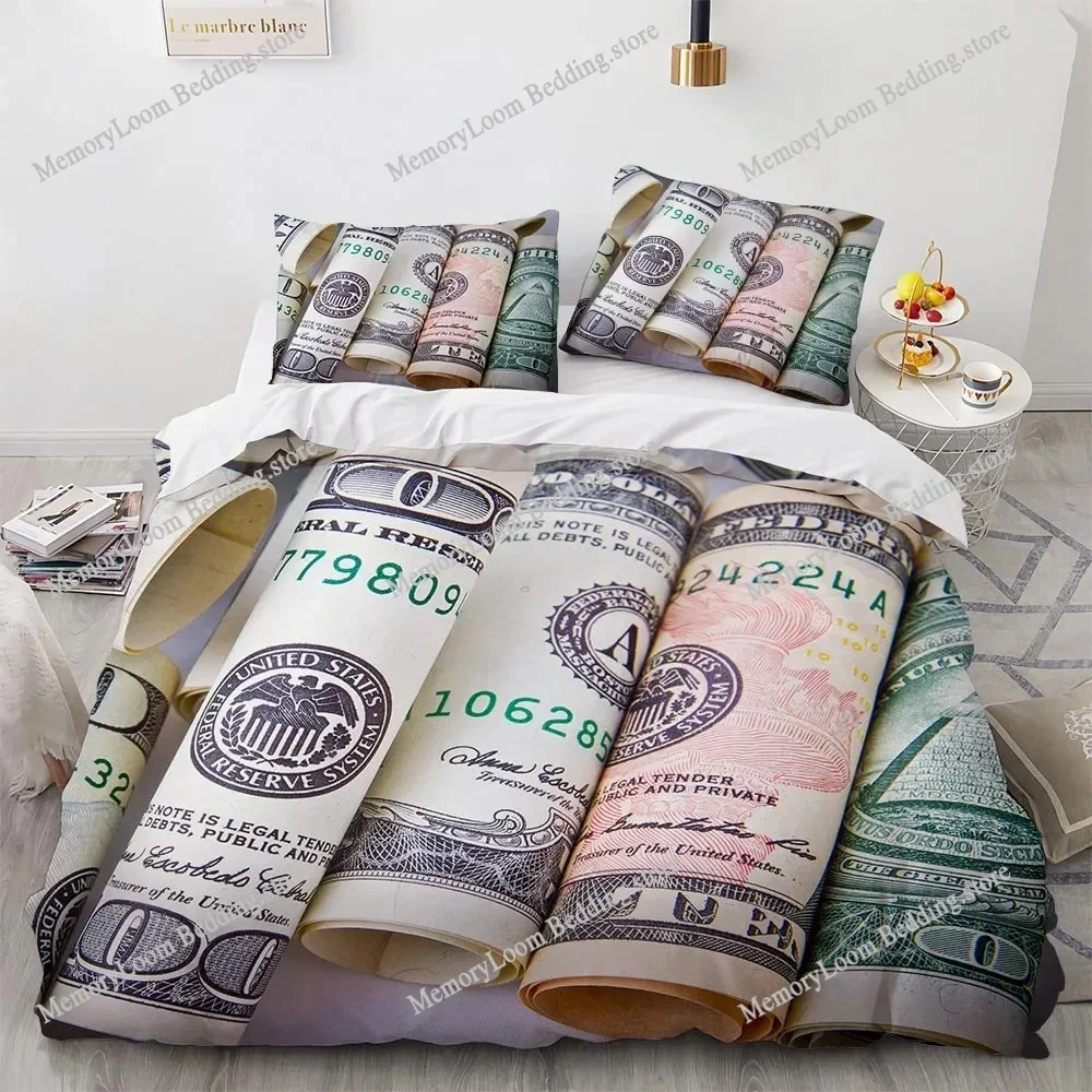 3D Modern Bedding Set Dollar Motif Printed Duvet Cover Vivid Comforter Cover 23 Pieces Money Pattern Funny King Queen Size