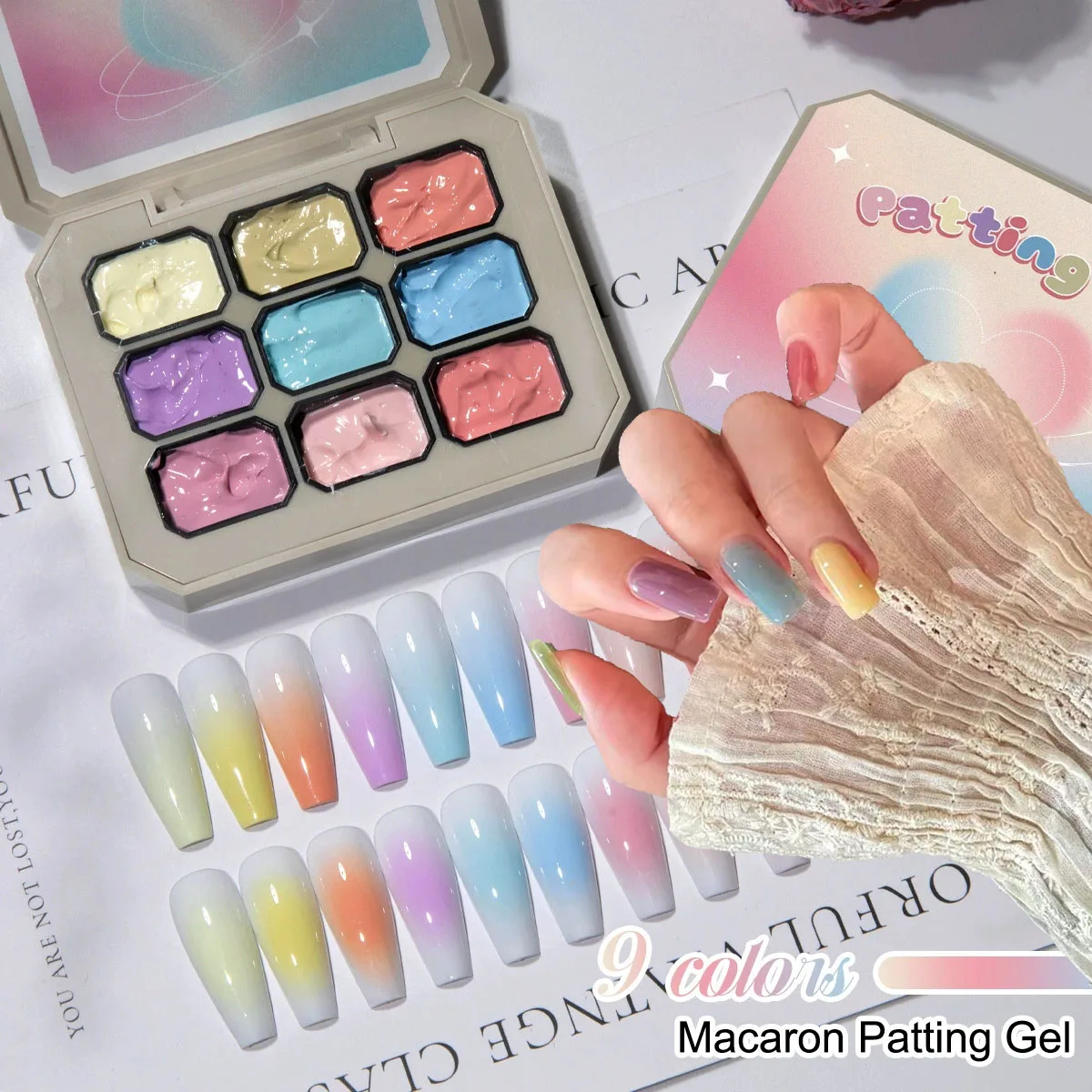 1pc Solid Makaron Nail Polish Gel 9 Grid Color Paint Gel High Saturation Thick Patching Gel UV&LED Nail Art Creation 3D Diy INS
