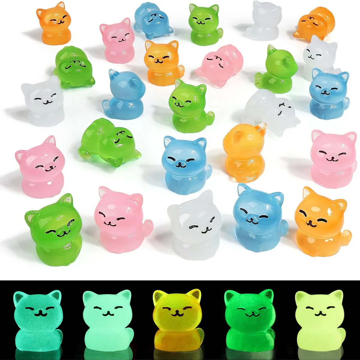 5/10pcs Mini Hars Kat Figuren Glow in The Dark Lichtgevende Katten Dieren Kleine Ornamenten voor DIY Fairy tuin Glazen Container - afbeelding 2