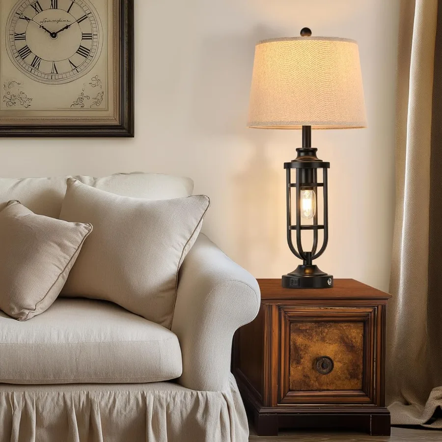 مصابيح طاولة مقاس 28 بوصة لغرفة المعيشة مجموعة من 2 مصابيح مزرعة للحوامل الليلية مع مصابيح بجانب السرير USB A + C لطاولات نهاية غرفة النوم