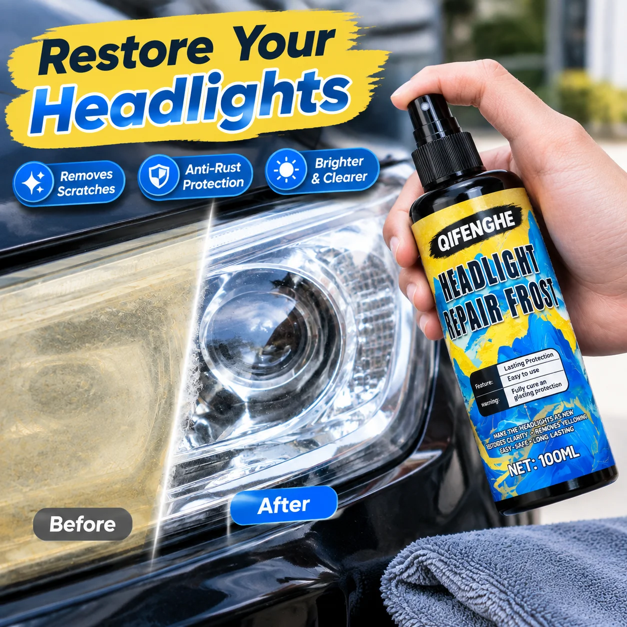 Car Headlight Repair Liquid, Anti-Rust/Polishing Agent, Scratch Away, Light up Headlights, Nourish Headlights