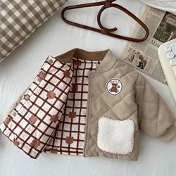 2023 New in Kids Quilted Cotton Jacket 0-5Y Boys Reversible Winter Outerwear, Korean Childrens Fashion Baby  Clothing