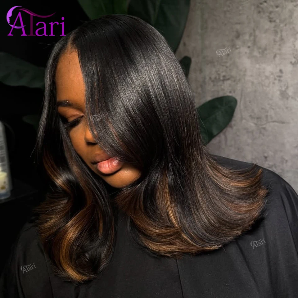 

Короткий парик-боб из натуральных волос с эффектом омбре, коричневый, волнистый, 180% плотность, 13x4, с полной кружевной передней частью, бразильский, с эффектом боди-волл, предварительно выщипанный