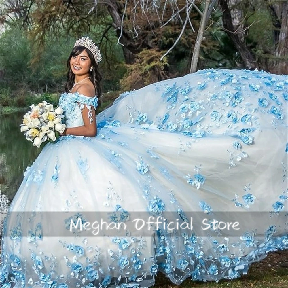 Vestidos de quinceañera con hombros descubiertos, vestido de baile con cuentas, flores 3D, vestido de lujo para cumpleaños de 2025, vestido Formal dulce 15 16 personalizado