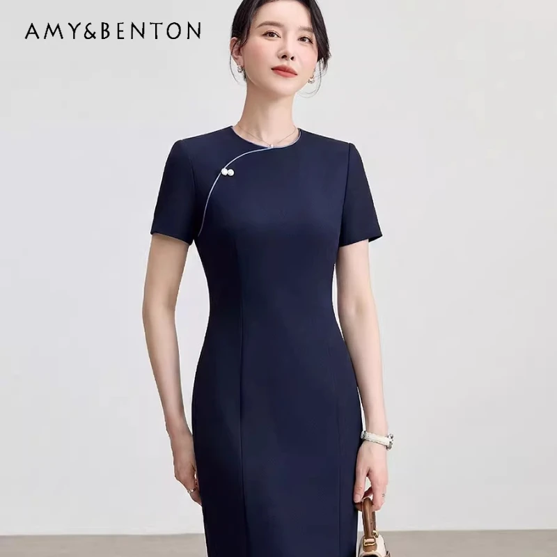 

Chinese Style Design Professional Women's Dress 2026 Summer New Temperament Slimming Thin Work Clothes Long Dresses Ladies