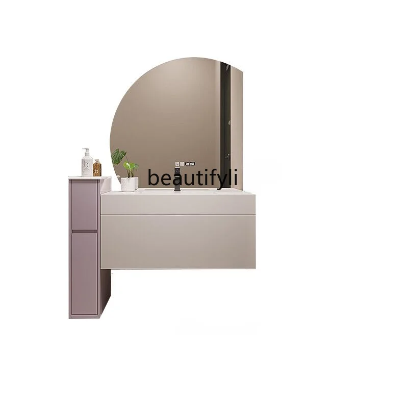 

Light Luxury Stone Plate Bathroom Cabinet Combination Modern Minimalist Oak Cream Style Washstand Custom Basin Cabinet