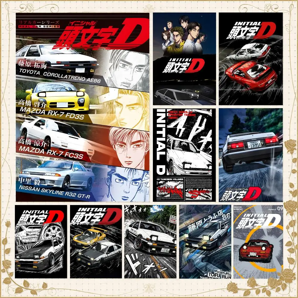 Anime I-Initial D Street Racing Classic Poster Wall Art Bedroom Living Room Dorm Bar Cafe Gym Studio Home Decor Gifts