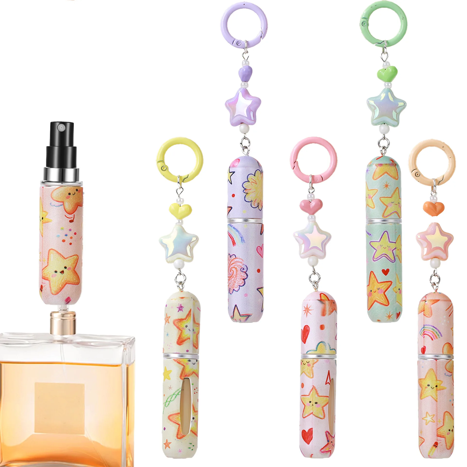 Cartoon Star Pendant Perfume Sub-bottling 5ml Portable Spray Bottle, Keychain Personal Fragrance Refillable Bottles